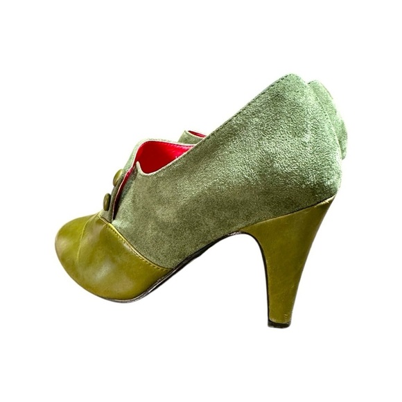 LULU HUN, LONDON, WOMENS GREEN SUEDE & LEATHER HEELS WITH RED INSOLE. - Picture 7 of 15